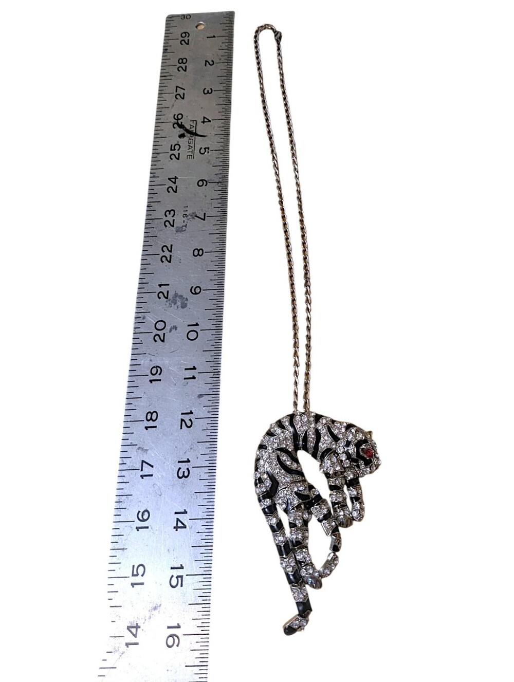 Vintage Leopard necklace costume Art Deco enamel & Rhinestone Ruby - Picture 12 of 16